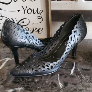 Charles David Size 7.5 Laser Cut Black Kitte Heels
